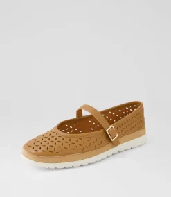 Women DIANA FERRARI Mary Janes|Flats-Acardia Dark Tan Leather Lizard Flat Shoes