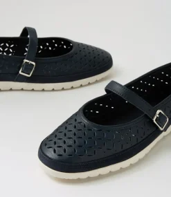 Women DIANA FERRARI Mary Janes|Flats-Acardia Navy Leather Lizard Flat Shoes