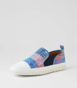 Women DIANA FERRARI Flats-Alainah White Navy Multi Leather Flat Shoes