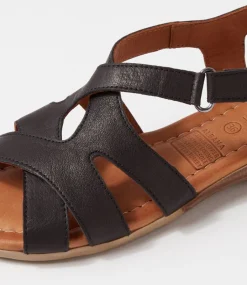 Women DIANA FERRARI Flats|Sandals-Albaha Black Leather Sandals