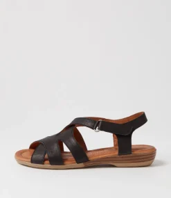 Women DIANA FERRARI Flats|Sandals-Albaha Black Leather Sandals