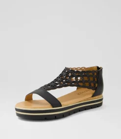 Women SUPERSOFT Comfort|Sandals-Alexiander Black Gold Leather Sandals