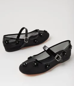 Women TOP END Flats-Alily Black Patent Mix Ballet Flats