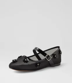 Women TOP END Flats-Alily Black Patent Mix Ballet Flats