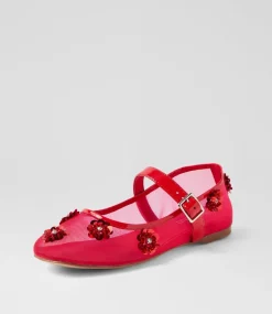 Women TOP END Flats-Alily Red Patent Mix Ballet Flats