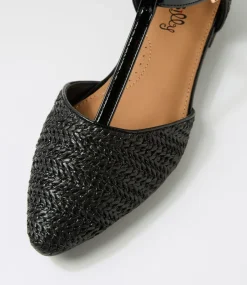 Women I LOVE BILLY Flats-Allora Black Synthetic Raffia Flat Shoes