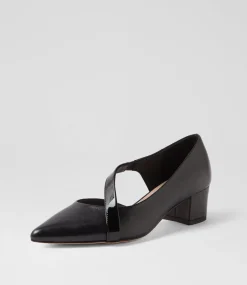 Women TOP END Heels-Aresa Black Leather Patent Heels