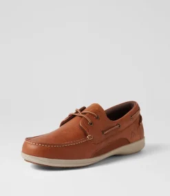 COLORADO Casuals-Askit Cognac Tumble Leather Boat Shoes