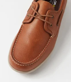 COLORADO Casuals-Askit Cognac Tumble Leather Boat Shoes