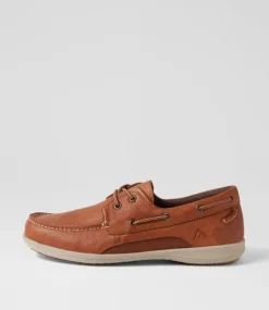 COLORADO Casuals-Askit Cognac Tumble Leather Boat Shoes