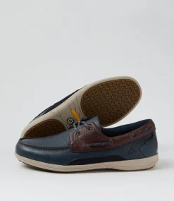 COLORADO Casuals-Askit Navy Brown Leather Boat Shoes