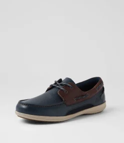 COLORADO Casuals-Askit Navy Brown Leather Boat Shoes