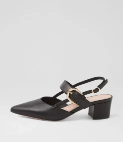 Women TOP END Heels-Asten Black Leather Pump Heels