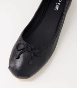 Women TOP END Flats-Aydas Black Leather Ballet Flats