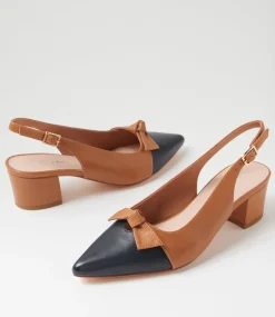 Women TOP END Heels-Aymay Navy Dark Tan Leather Heels