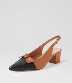 Women TOP END Heels-Aymay Navy Dark Tan Leather Heels