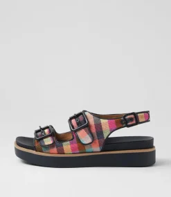 Women DIANA FERRARI Flats|Sandals-Babilon Picnic Print Navy Woven Leather Sandals