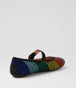 Women TOP END Flats-Babry Black Rainbow Microsuede Ballet Flats
