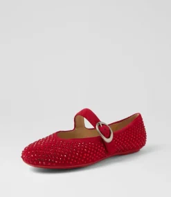 Women TOP END Flats-Babry Red Microsuede Ballet Flats