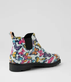 Women I LOVE BILLY Boots-Baia White Butterfly Gumboot Ankle Boots