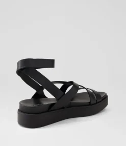 Women DIANA FERRARI Flats|Sandals-Bails Black Leather Sandals