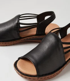 Women SUPERSOFT Comfort|Wedges-Barrina Black Gum Leather Sandals