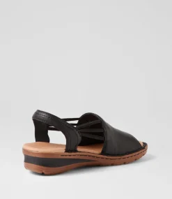 Women SUPERSOFT Comfort|Wedges-Barrina Black Gum Leather Sandals