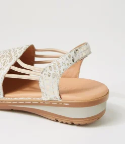 Women SUPERSOFT Comfort|Wedges-Barrina Gold Leopard Shine Leather Sandals