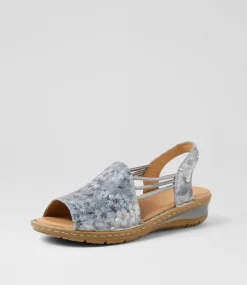 Women SUPERSOFT Comfort|Wedges-Barrina Grey Bloom Gum Leather Sandals