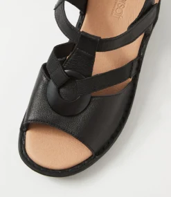 Women SUPERSOFT Comfort|Sandals-Bayi Black Leather Elastic Sandals