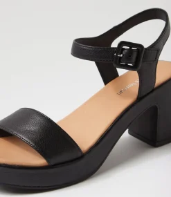 Women DIANA FERRARI Heels|Sandals-Bayker Black Leather Sandals