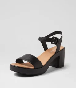 Women DIANA FERRARI Heels|Sandals-Bayker Black Leather Sandals