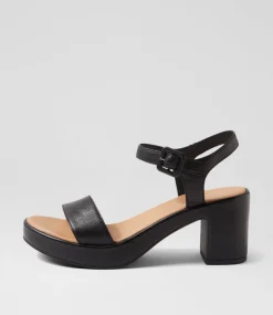 Women DIANA FERRARI Heels|Sandals-Bayker Black Leather Sandals