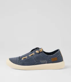 Women BLOWFISH Sneakers-Beachside Navy Tan Fabric Sneakers
