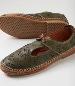 Women DIANA FERRARI Flats-Beadee Olive Tan Leather Lace Up Flats