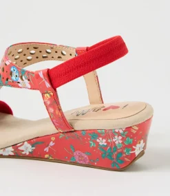 Women I LOVE BILLY Wedges|Heels-Beatriz Red Botanic Patent PU Sandals