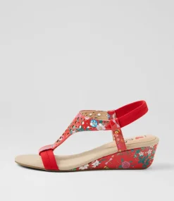 Women I LOVE BILLY Wedges|Heels-Beatriz Red Botanic Patent PU Sandals
