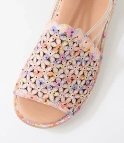 Women SUPERSOFT Sandals-Bebi Pansy Print Leather Sandals
