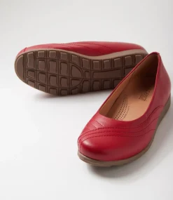 Women SUPERSOFT Comfort|Flats-Beca Dark Red Wide Fit Leather Ballet Flats