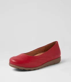 Women SUPERSOFT Comfort|Flats-Beca Dark Red Wide Fit Leather Ballet Flats