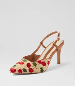 Women TOP END Heels-Belginy Nat Cherries Dark Tan Fabric Heels