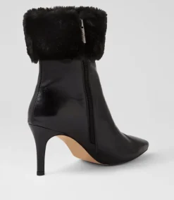 Women TOP END Boots-Belos Black Leather Fur Ankle Boots