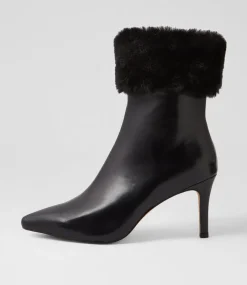 Women TOP END Boots-Belos Black Leather Fur Ankle Boots