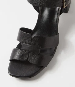 Women DIANA FERRARI Heels|Sandals-Belson Black Leather Sandals