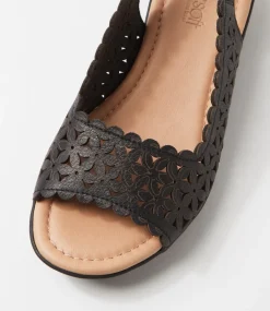 Women SUPERSOFT Comfort|Flats-Benisie Black Leather Sandals
