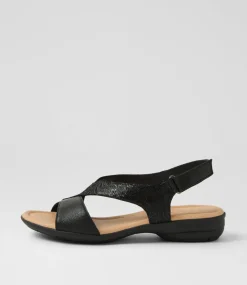 Women SUPERSOFT Comfort|Flats-Bensin Black Floral Foil Leather Sandals