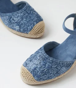 Women I LOVE BILLY Heels-Bessine Blue Daisy Fabric Heels