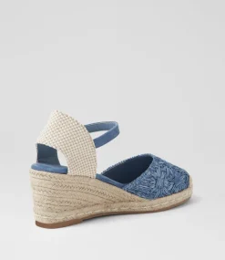 Women I LOVE BILLY Heels-Bessine Blue Daisy Fabric Heels