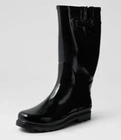 Women I LOVE BILLY Boots-Bianni Black Gumboot Knee High Boots