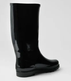 Women I LOVE BILLY Boots-Bianni Black Gumboot Knee High Boots